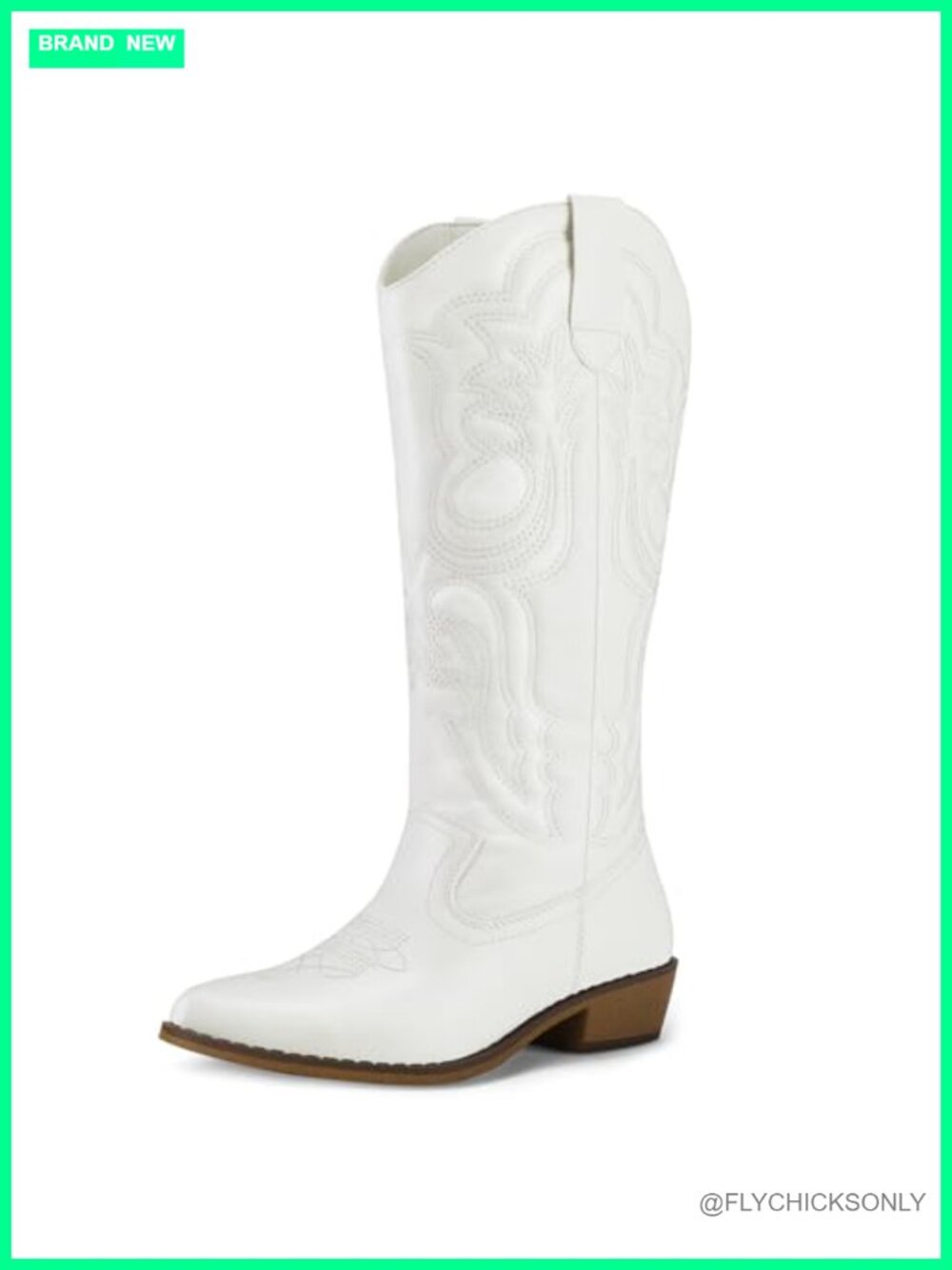 Mid Calf Western Cowboy Boots Pointed Toe Block Heel Cowgirl
